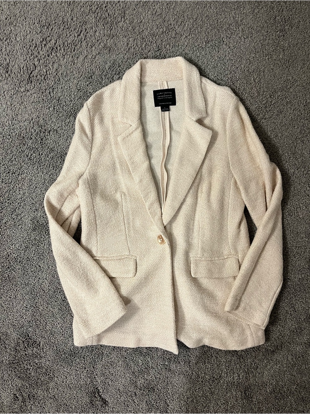 Sanctuary x Anthropologie Cream Textured Single-Button Blazer